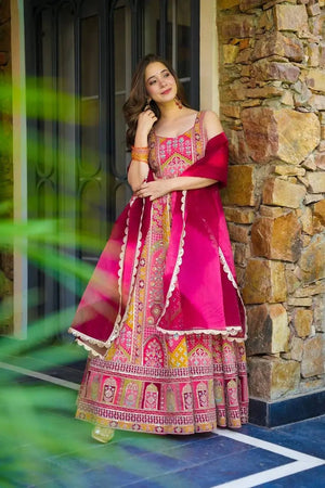 Organza Silk Digital Print Anarkali Gown with Dupatta