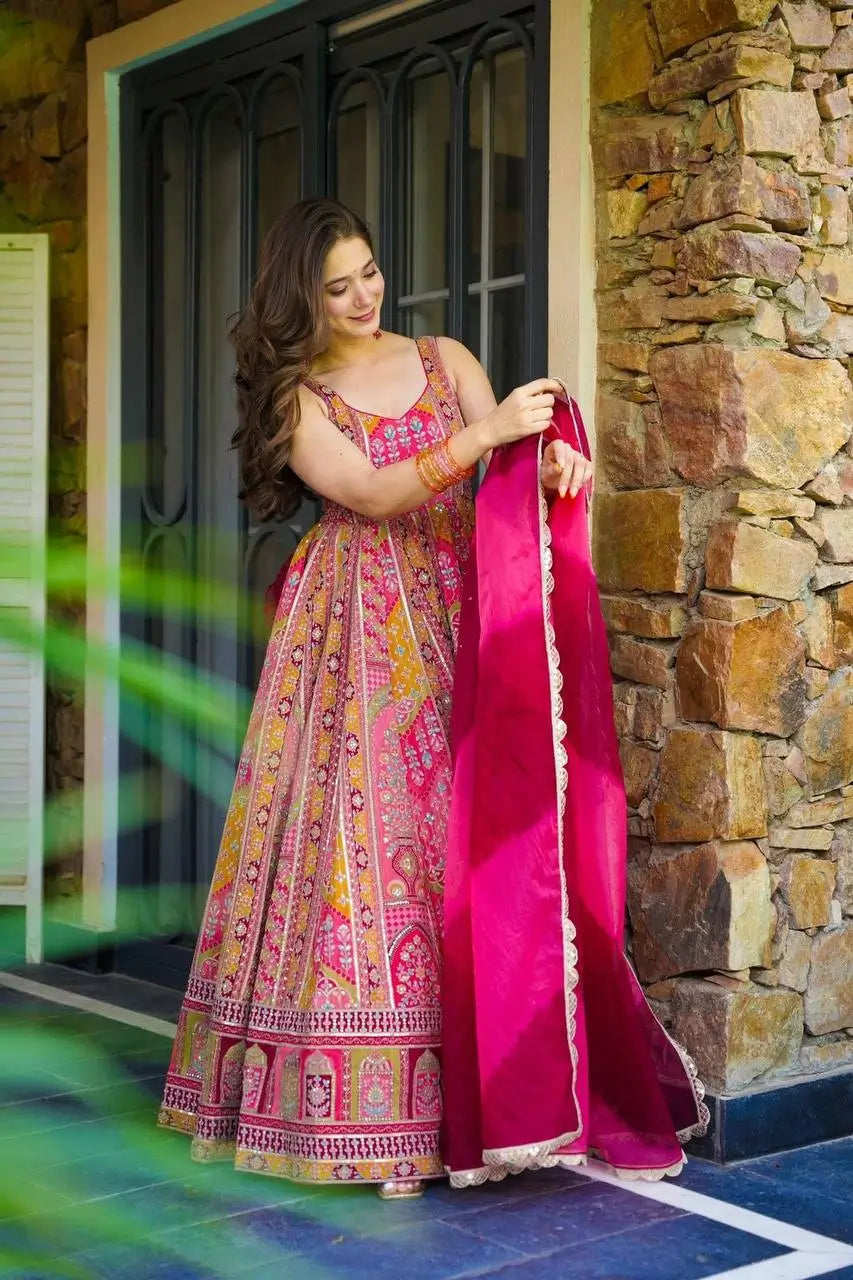 Organza Silk Digital Print Anarkali Gown with Dupatta