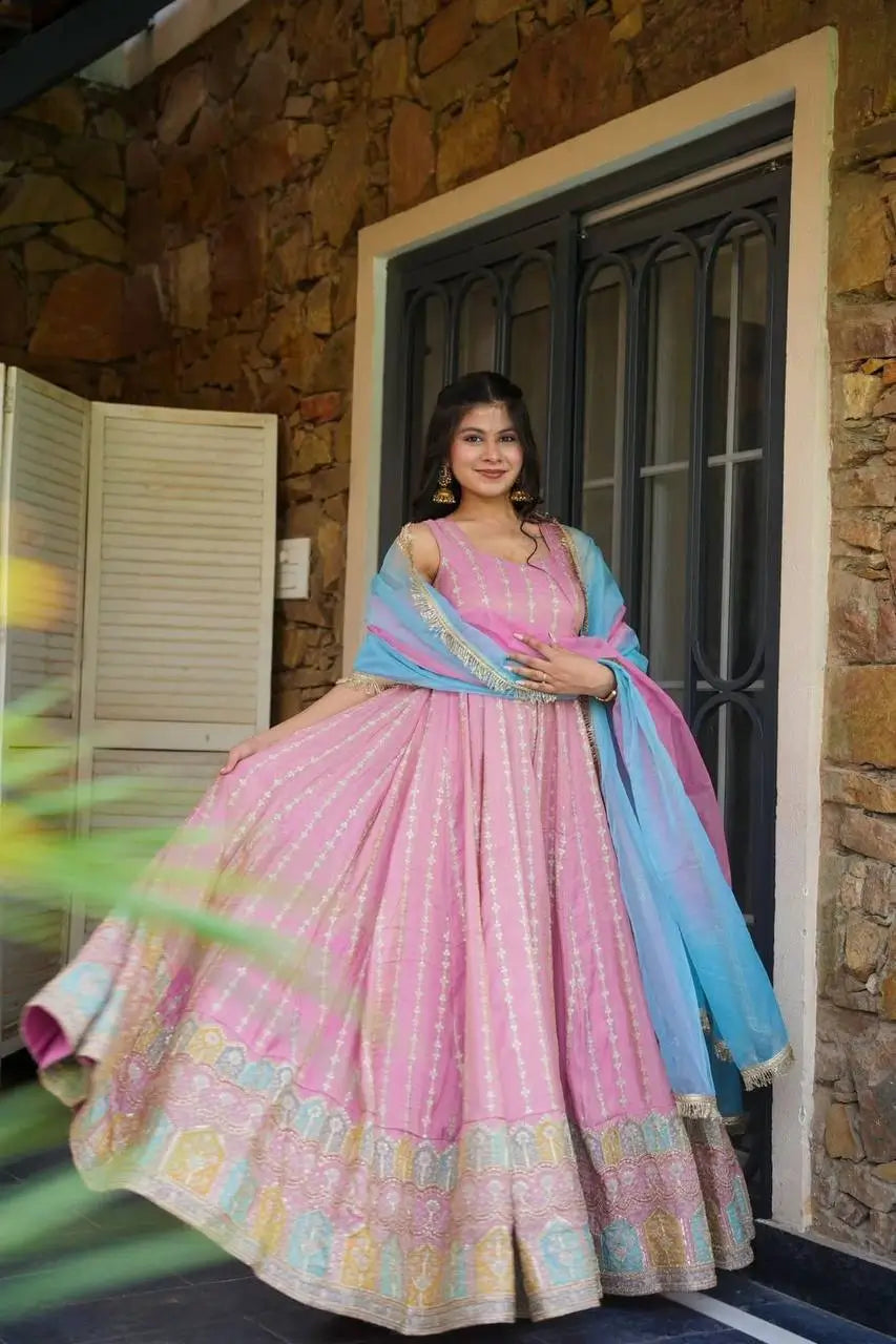 Organza Silk Digital Print Anarkali Gown with Dupatta
