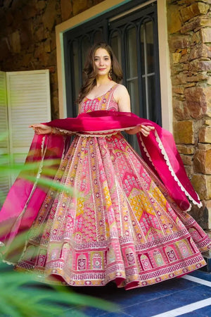 Organza Silk Digital Print Anarkali Gown with Dupatta