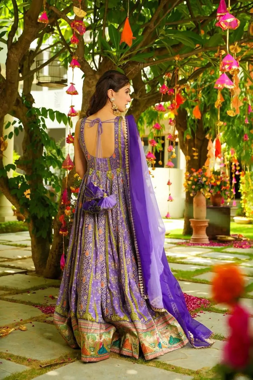 Organza Silk Digital Print Anarkali Gown with Dupatta