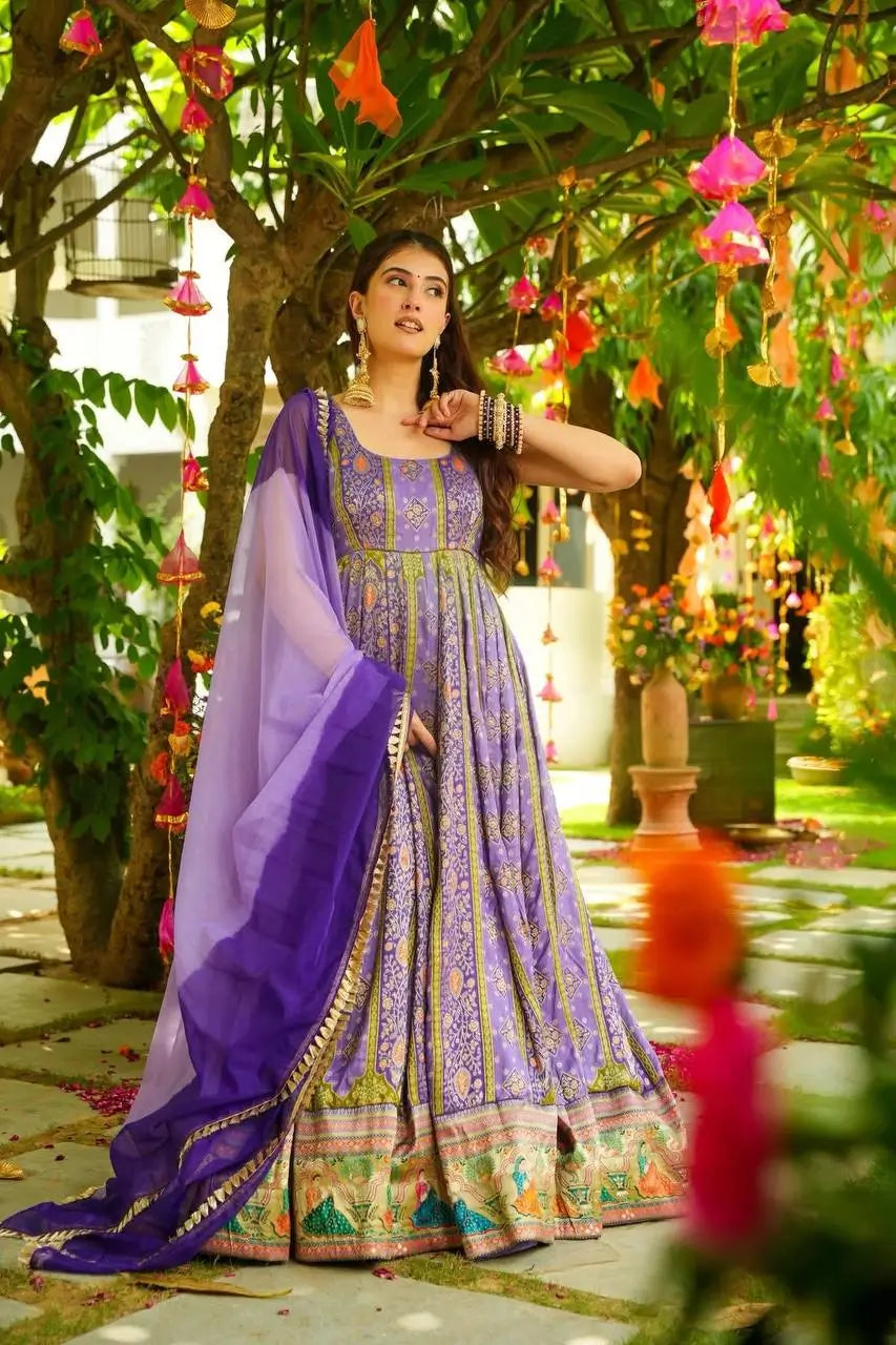 Organza Silk Digital Print Anarkali Gown with Dupatta