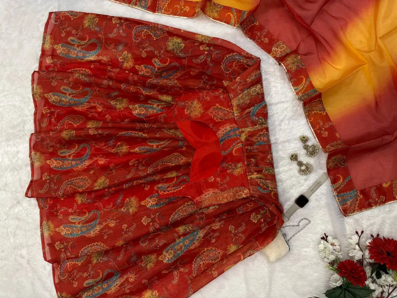 Organza Silk Digital Print Anarkali Gown with Dupatta