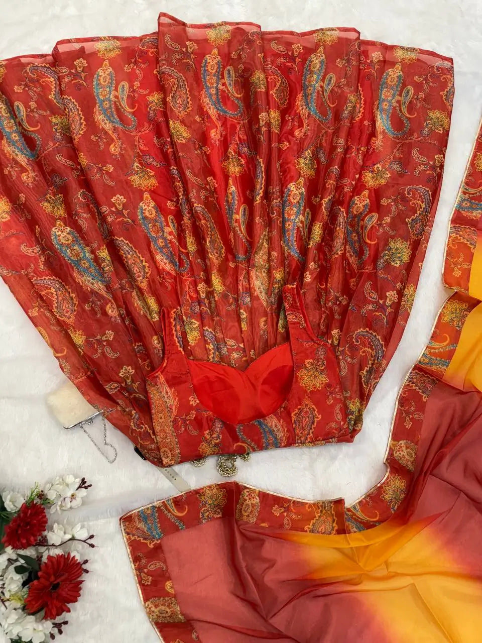 Organza Silk Digital Print Anarkali Gown with Dupatta