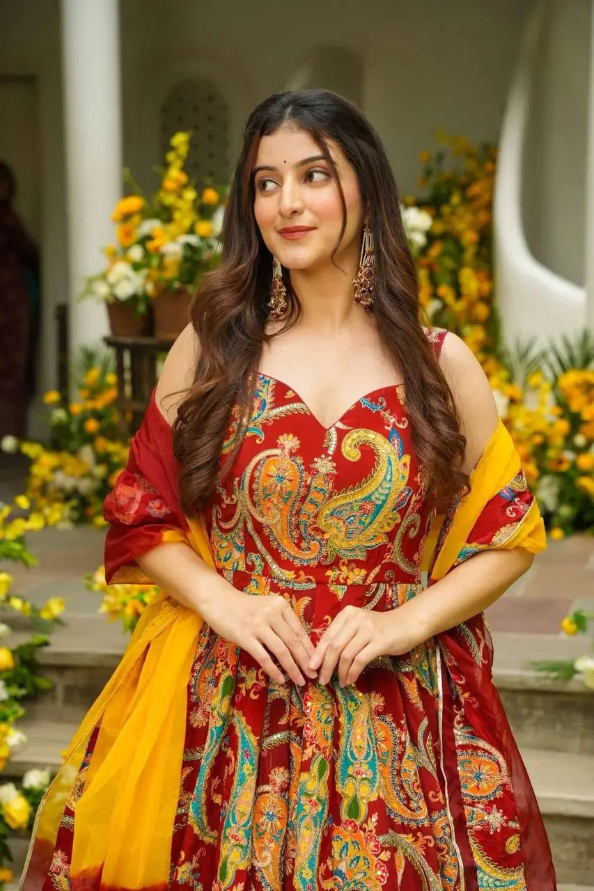 Organza Silk Digital Print Anarkali Gown with Dupatta