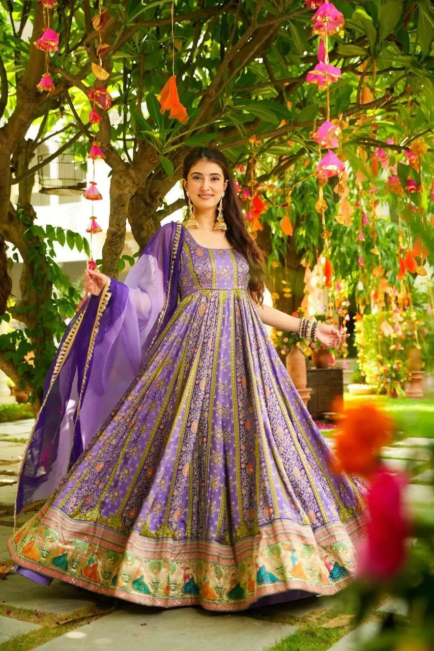 Organza Silk Digital Print Anarkali Gown with Dupatta
