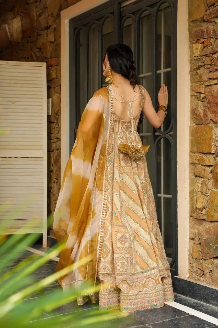 Organza Silk Digital Print Anarkali Gown with Dupatta
