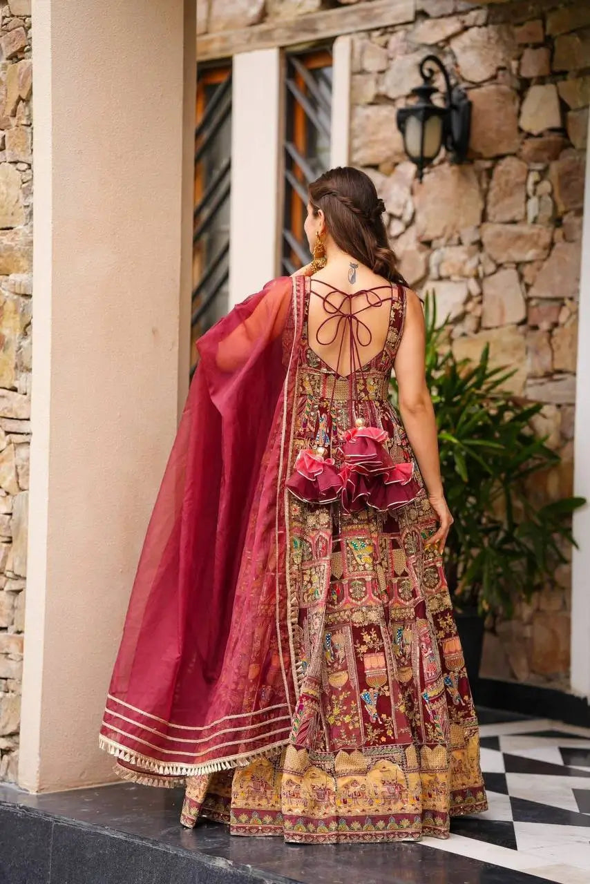 Organza Silk Digital Print Anarkali Gown with Dupatta