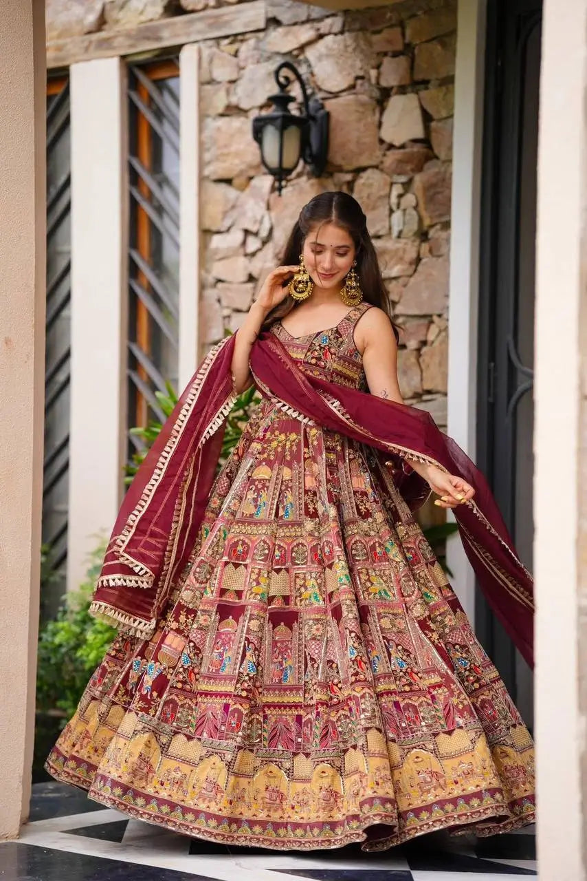 Organza Silk Digital Print Anarkali Gown with Dupatta