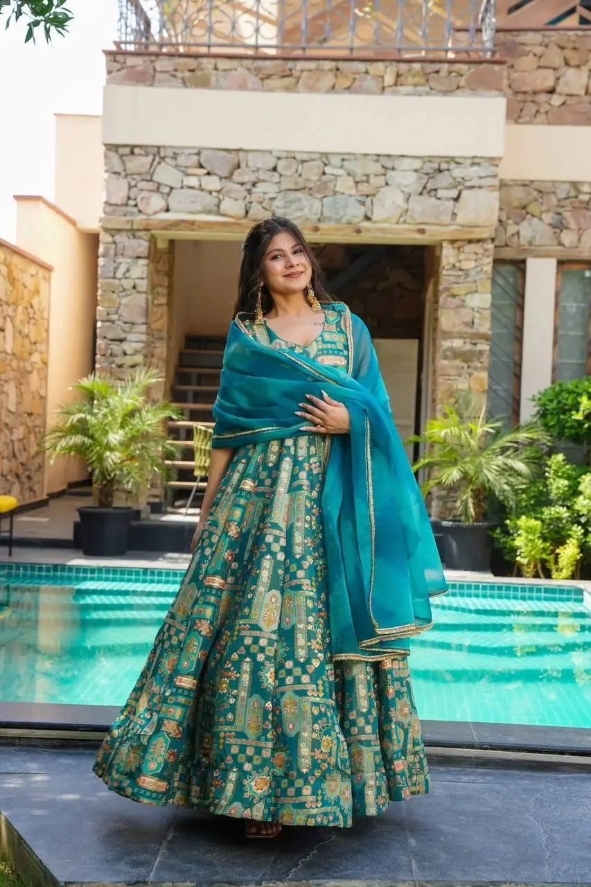 Organza Silk Digital Print Anarkali Gown with Dupatta