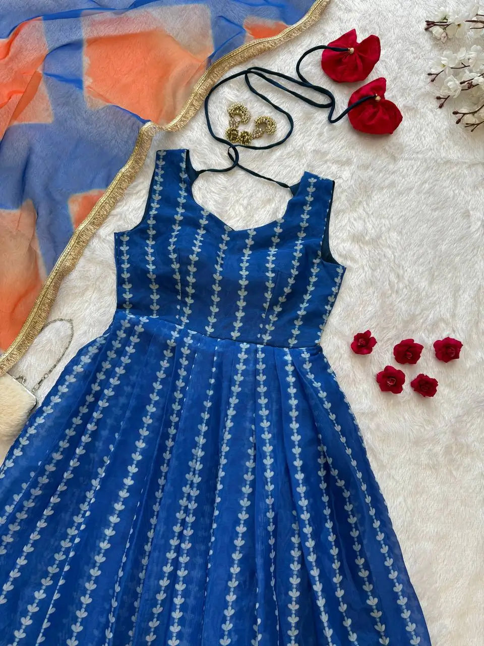 Organza Silk Digital Print Anarkali Gown with Dupatta