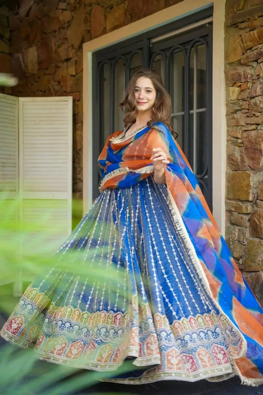 Organza Silk Digital Print Anarkali Gown with Dupatta
