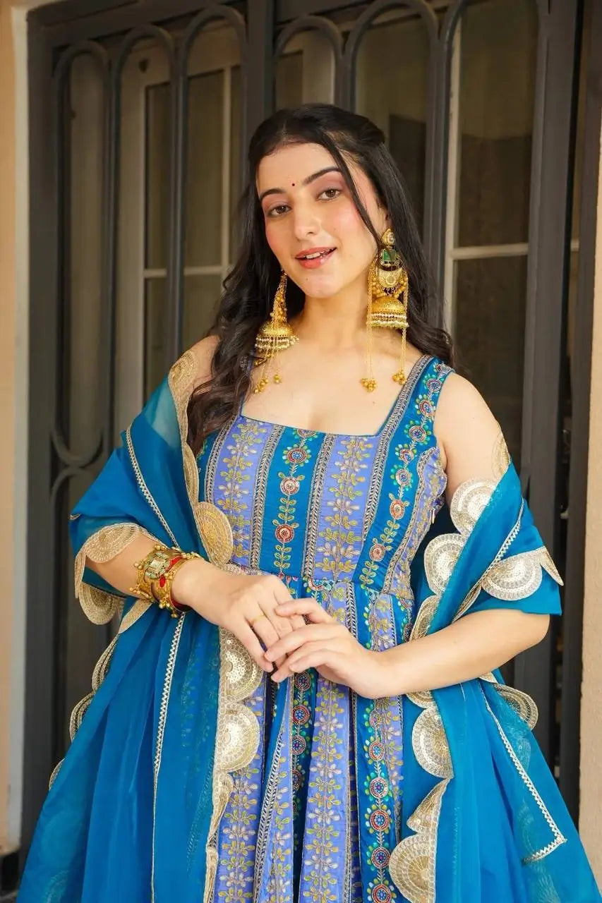 Organza Silk Digital Print Anarkali Gown with Dupatta