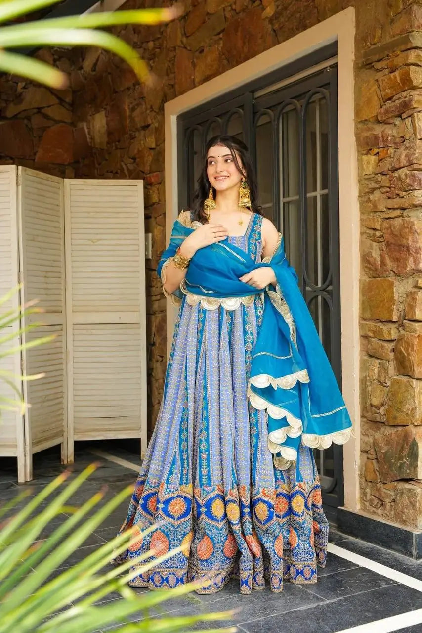 Organza Silk Digital Print Anarkali Gown with Dupatta