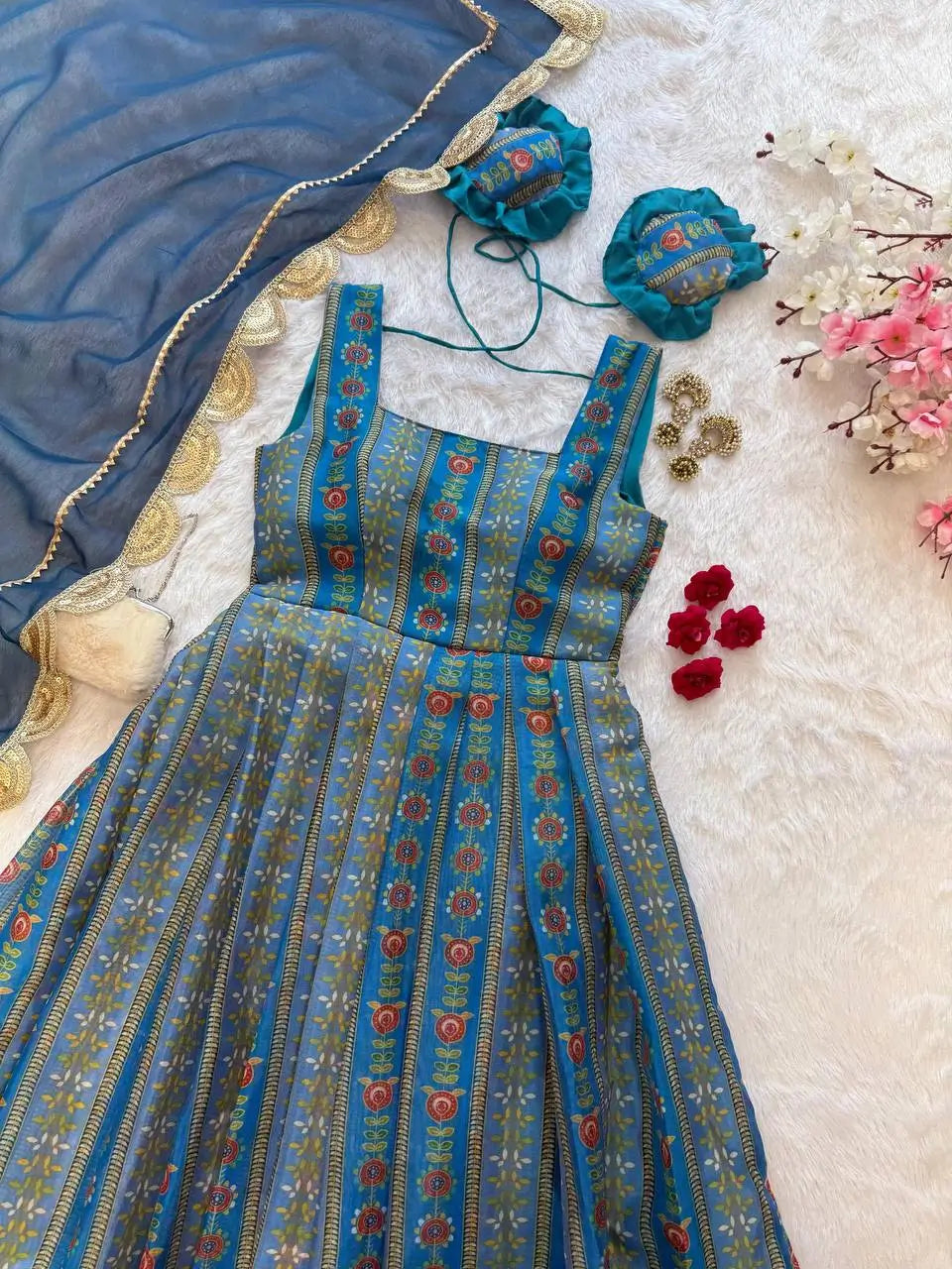 Organza Silk Digital Print Anarkali Gown with Dupatta