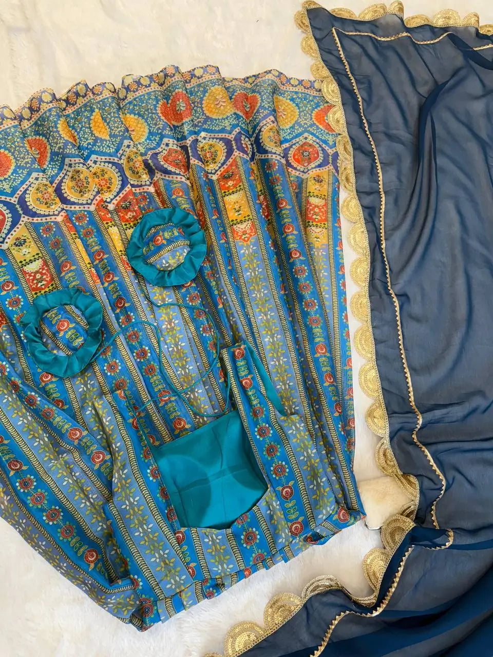 Organza Silk Digital Print Anarkali Gown with Dupatta