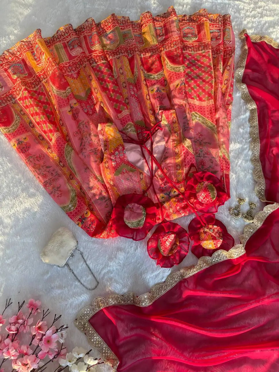 Organza Silk Digital Print Anarkali Gown with Dupatta