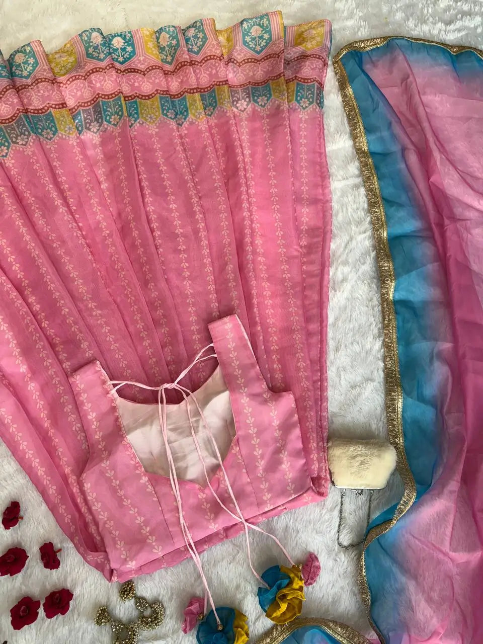 Organza Silk Digital Print Anarkali Gown with Dupatta