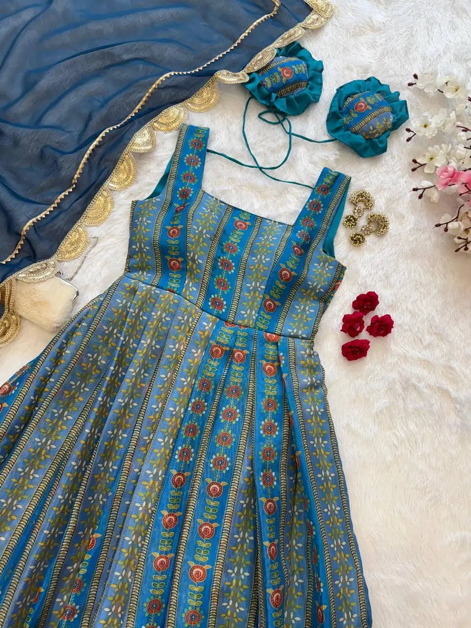 Organza Silk Digital Print Anarkali Gown with Dupatta