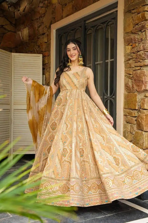 Organza Silk Digital Print Anarkali Gown with Dupatta