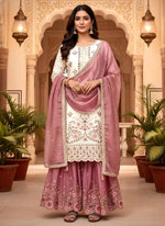 Organza Silk Embroidered Kurta Palazzo Set with Dupatta