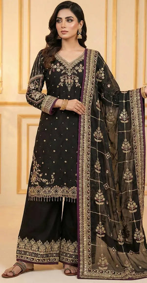 Organza Silk Embroidered Kurta Palazzo Suit Set