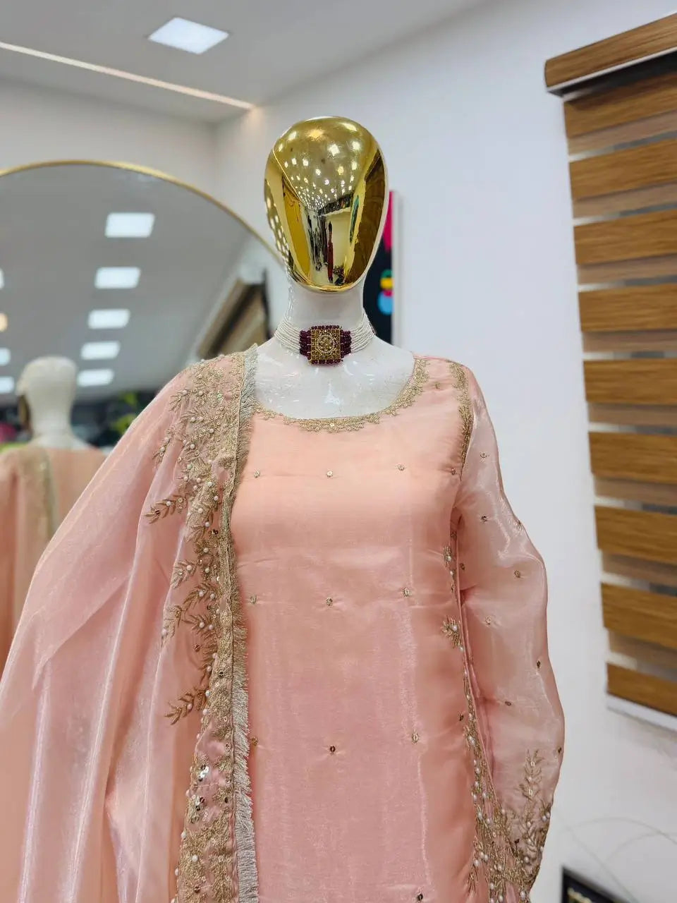 Organza Silk Embroidered Palazzo Suit Set