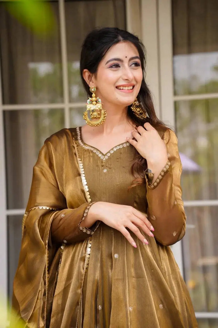 Organza Silk Embroidered Suit Set with Dupatta
