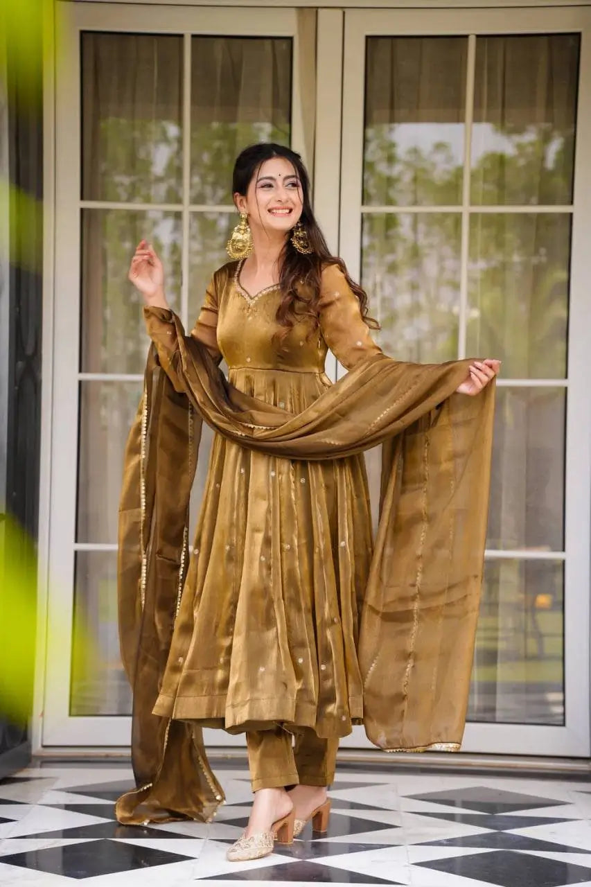 Organza Silk Embroidered Suit Set with Dupatta