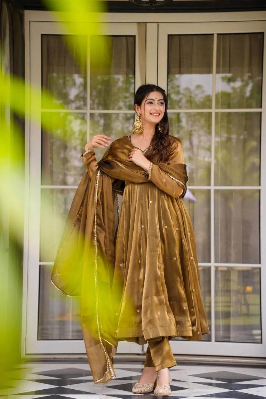 Organza Silk Embroidered Suit Set with Dupatta