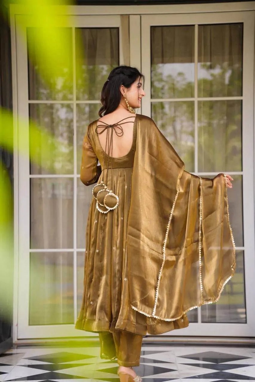 Organza Silk Embroidered Suit Set with Dupatta