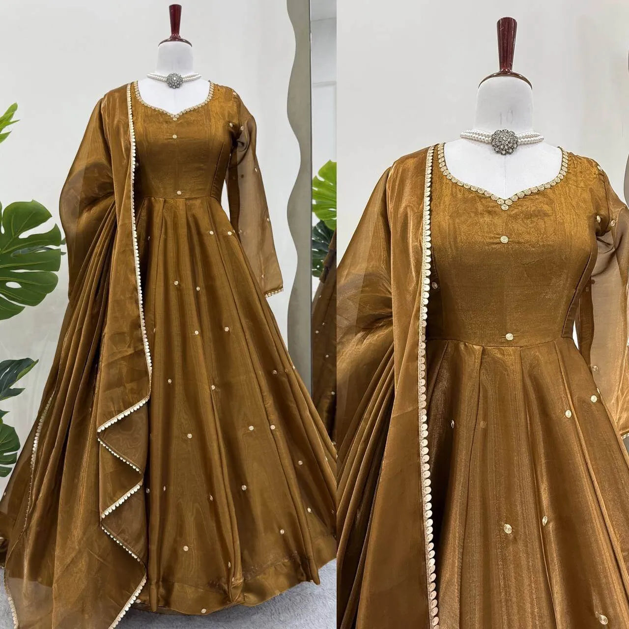 Organza Silk Embroidered Suit Set with Dupatta