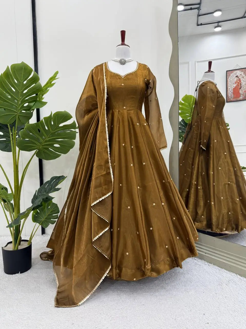 Organza Silk Embroidered Suit Set with Dupatta