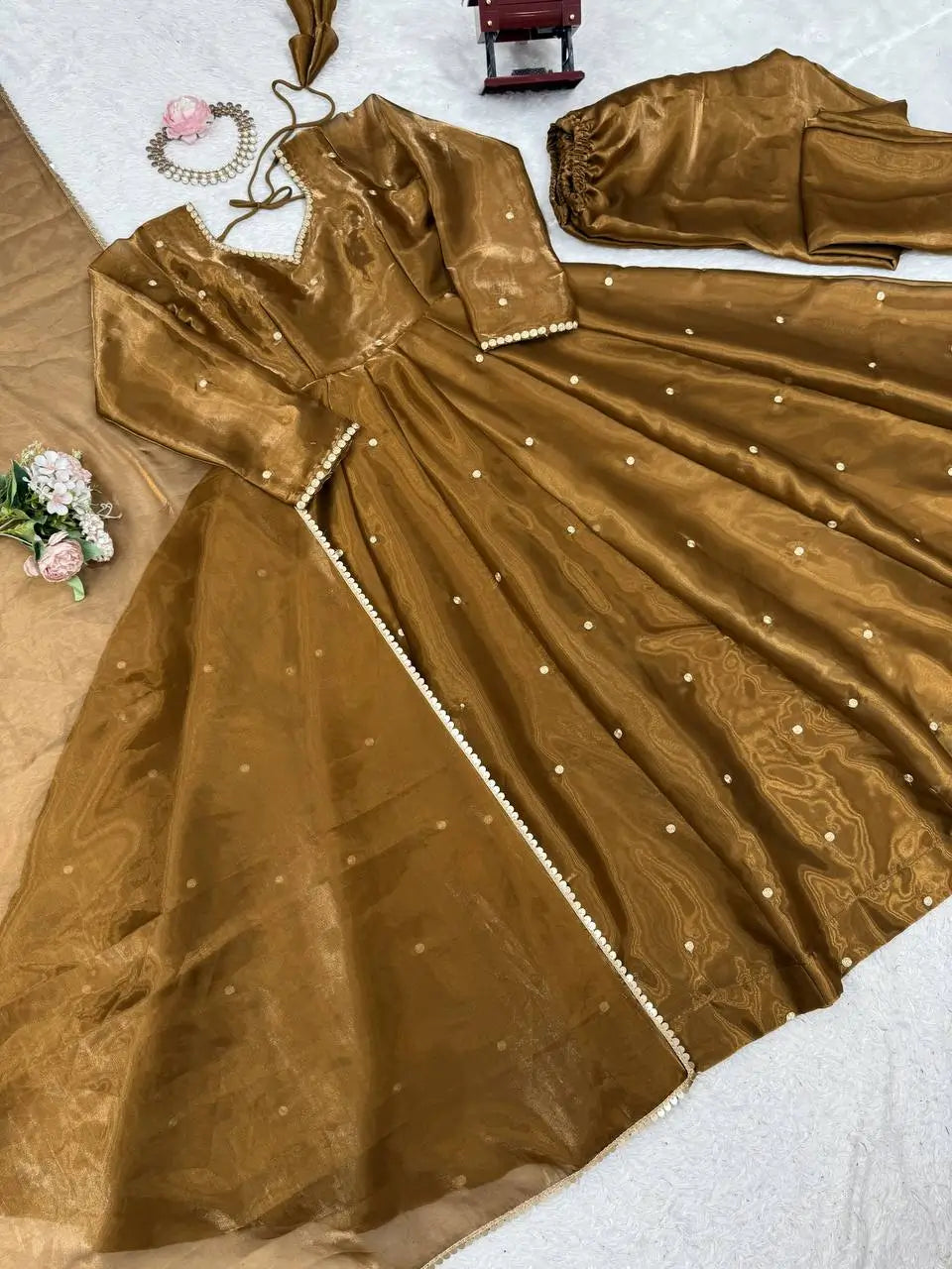 Organza Silk Embroidered Suit Set with Dupatta