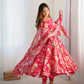 Organza Silk Floral Print Anarkali Set with Dupatta & Pant – Gota Patti Detailing