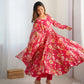 Organza Silk Floral Print Anarkali Set with Dupatta & Pant – Gota Patti Detailing