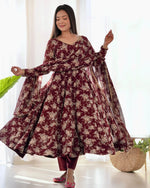 Organza Silk Floral Print Anarkali Set with Dupatta & Pant – Gota Patti Detailing