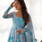 Organza Silk Marble Print Anarkali Set with Dupatta & Pant – Gota Patti Detailing