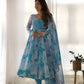 Organza Silk Marble Print Anarkali Set with Dupatta & Pant – Gota Patti Detailing
