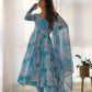 Organza Silk Marble Print Anarkali Set with Dupatta & Pant – Gota Patti Detailing
