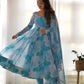 Organza Silk Marble Print Anarkali Set with Dupatta & Pant – Gota Patti Detailing
