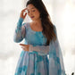 Organza Silk Marble Print Anarkali Set with Dupatta & Pant – Gota Patti Detailing