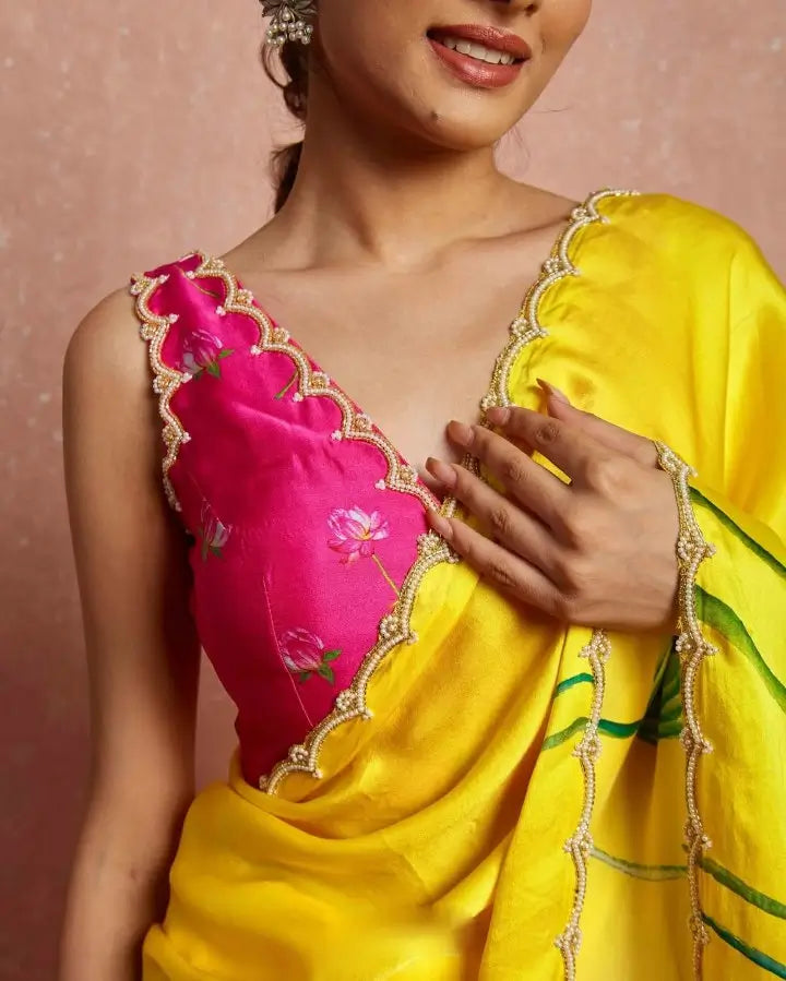 Organza Silk Printed Saree with Handwork Border