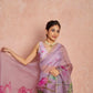 Organza Silk Printed Saree with Handwork Border