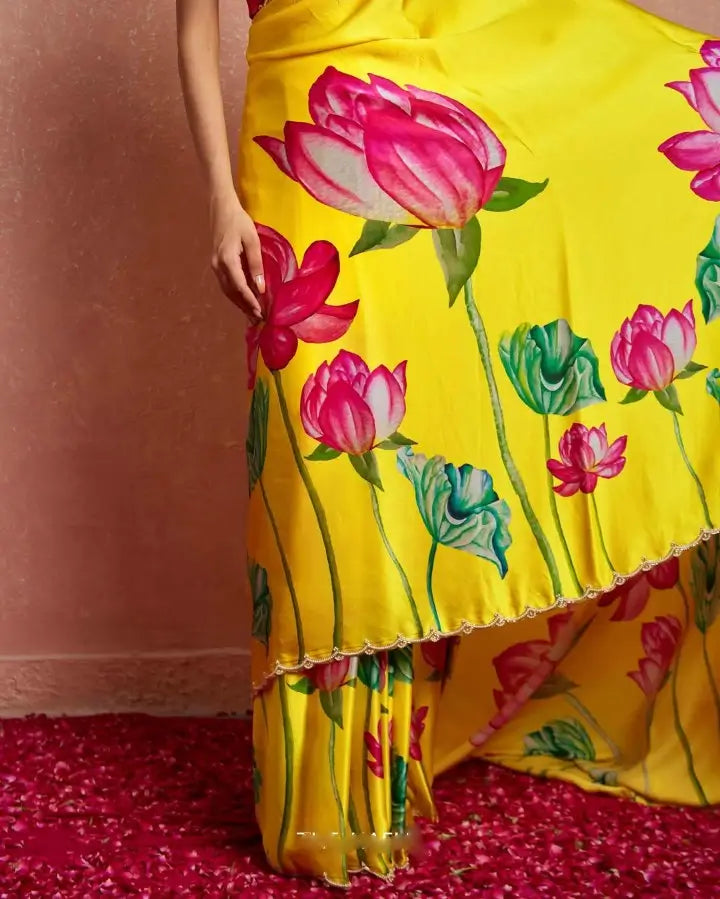 Organza Silk Printed Saree with Handwork Border