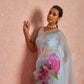 Organza Silk Printed Saree with Handwork Border