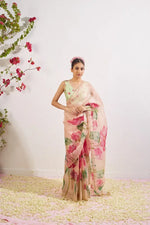 Organza Silk Printed Saree with Handwork Border
