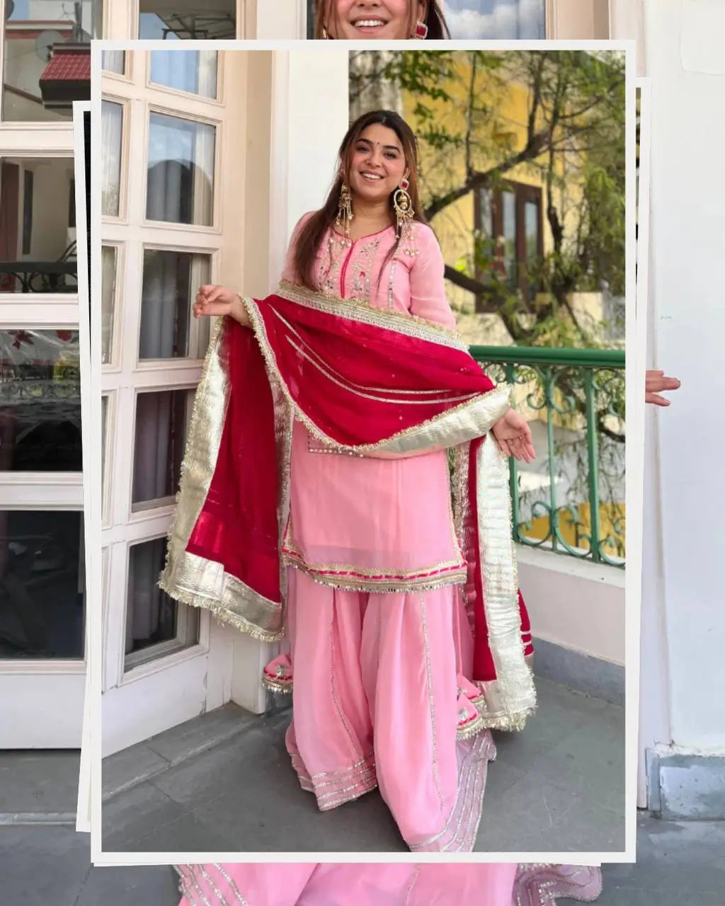 Organza Silk Sharara Set With Mirror Embroidery