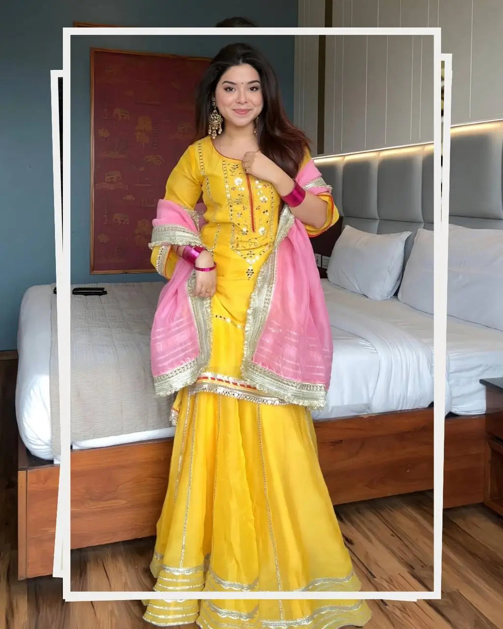 Organza Silk Sharara Set With Mirror Embroidery