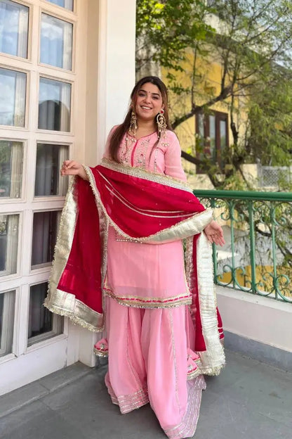 Organza Silk Sharara Set With Mirror Embroidery